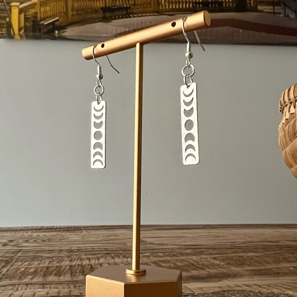 Silver Moon Phase Earrings | Lunar Design | Hypoallergenic Sterling Hooks